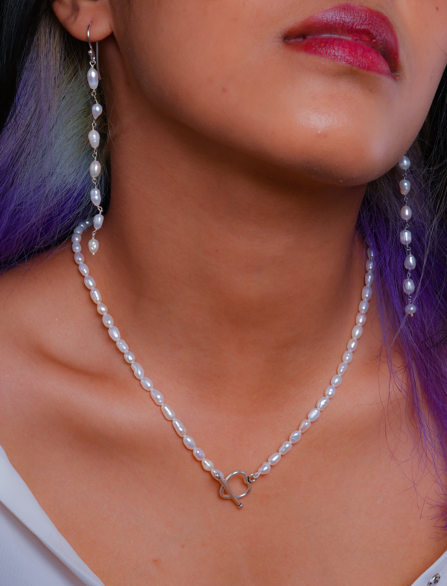 Heart Toggle Pearl Necklace with Pearl Drizzle Earrings