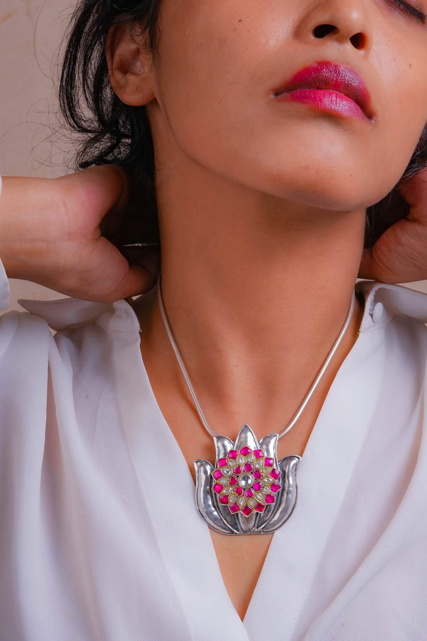 Padma Silver Kundan Pendant