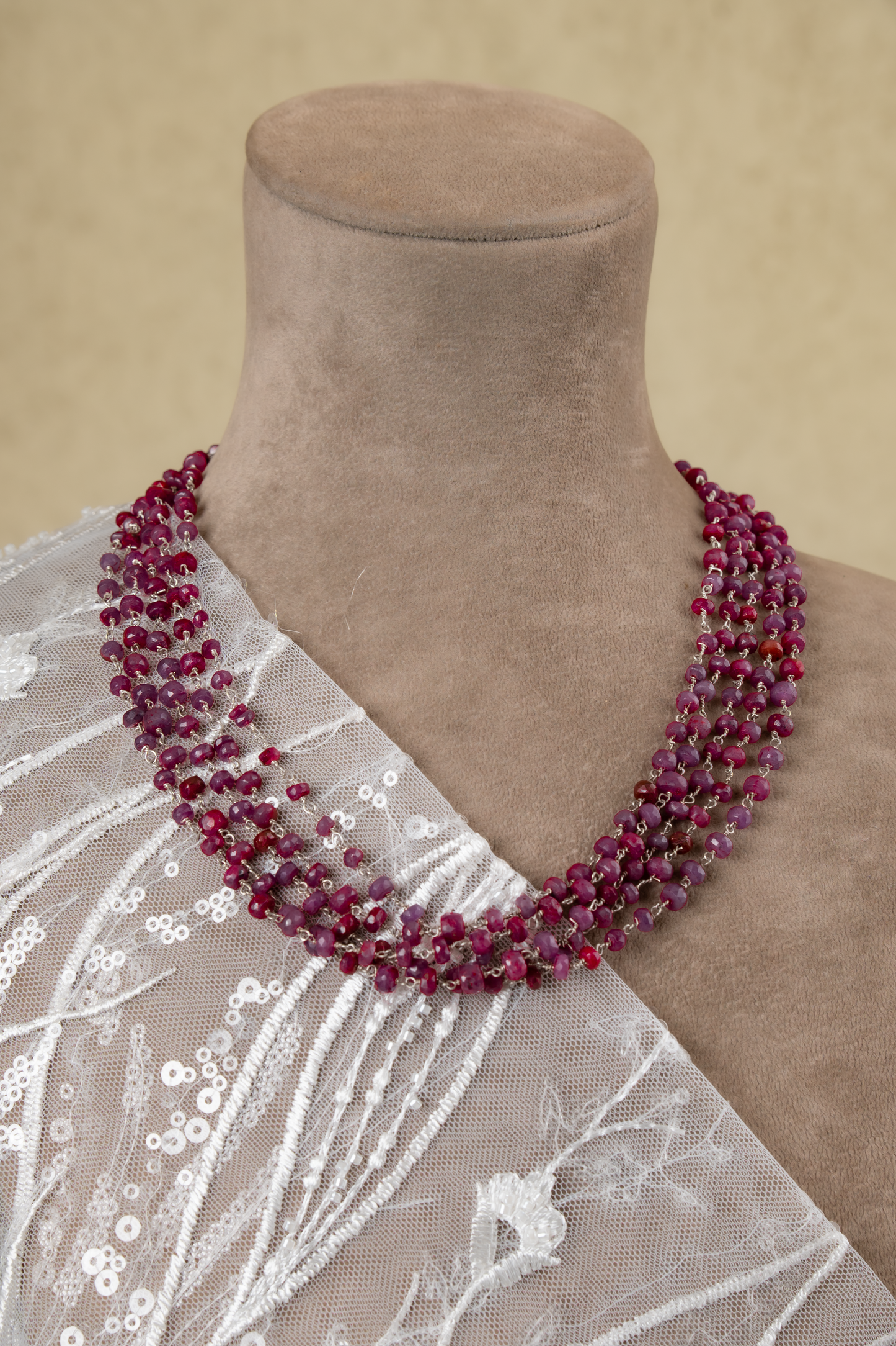 Ruby And Silver Layered Necklace