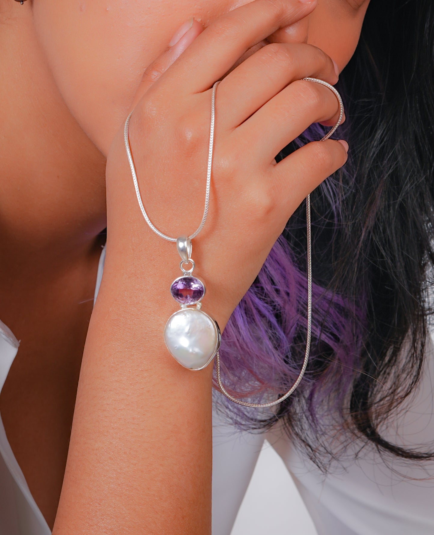 Baroque Pearl Amethyst Pendant with Chain