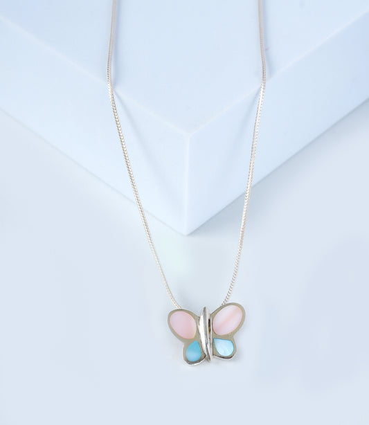 Eternal Flutter MOP And Silver Butterfly Pendant