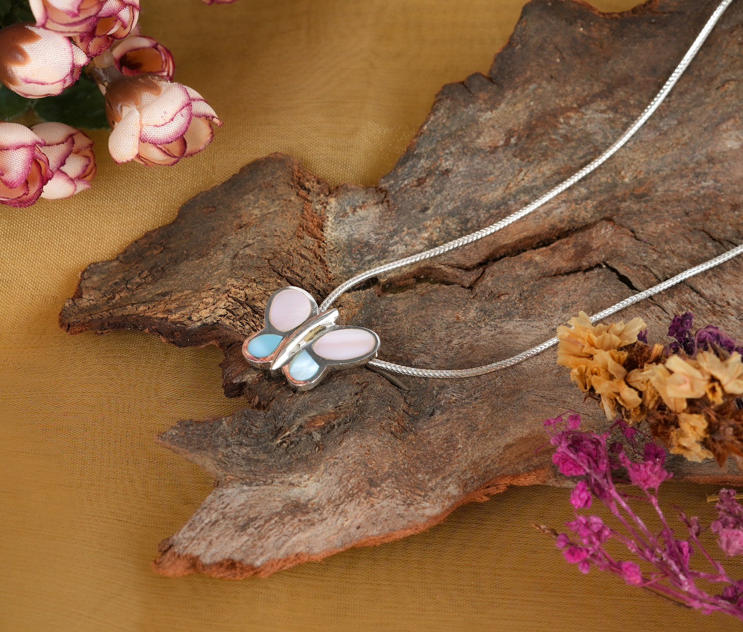Eternal Flutter MOP And Silver Butterfly Pendant