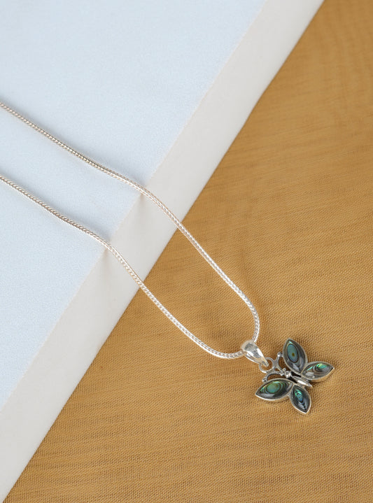 Aurora Abalone And Silver Butterfly Pendant