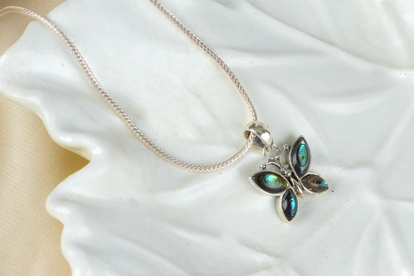 Aurora Abalone And Silver Butterfly Pendant