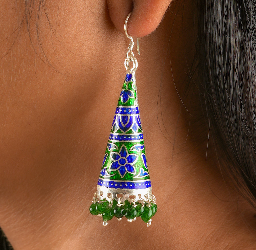 Meenakari Silver Jhumkas
