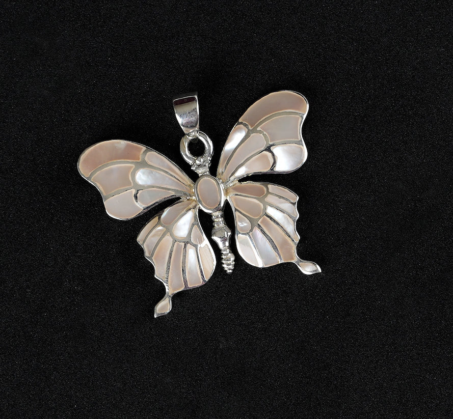 Glowing Silver And MOP Butterfly Pendant