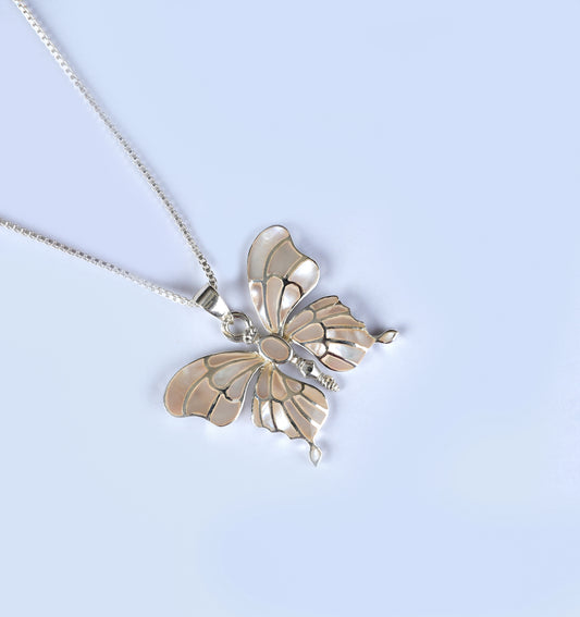 Glowing Silver And MOP Butterfly Pendant