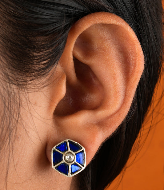 Blue Kundan Silver Studs