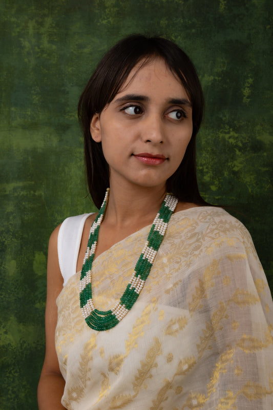 Emerald Spring Green And Fresh Water Pearls Layered Necklace
