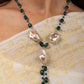 Emerald Green Jade And Faux Pearls Necklace