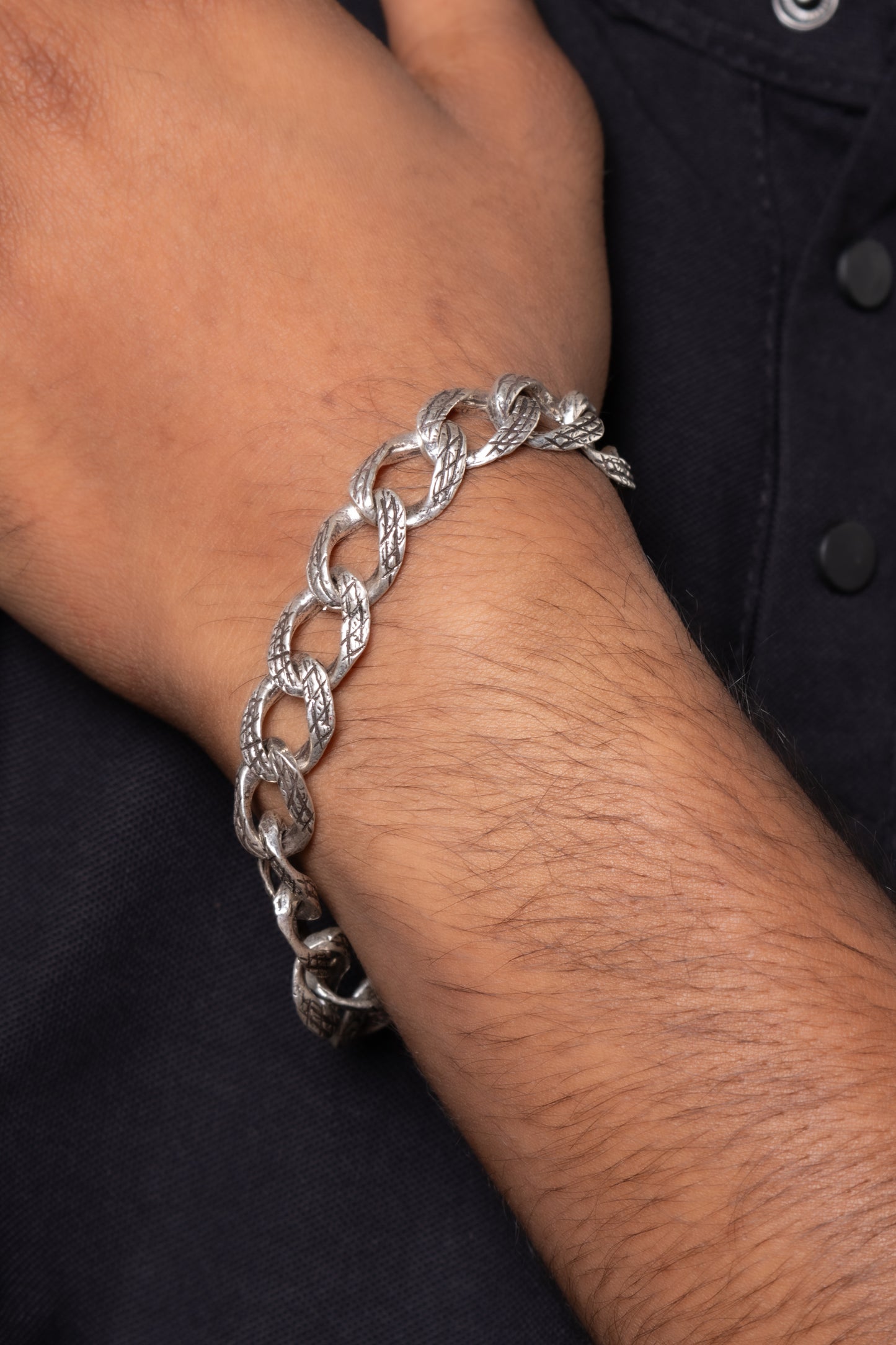 Engraved Link Chain Silver Bracelet