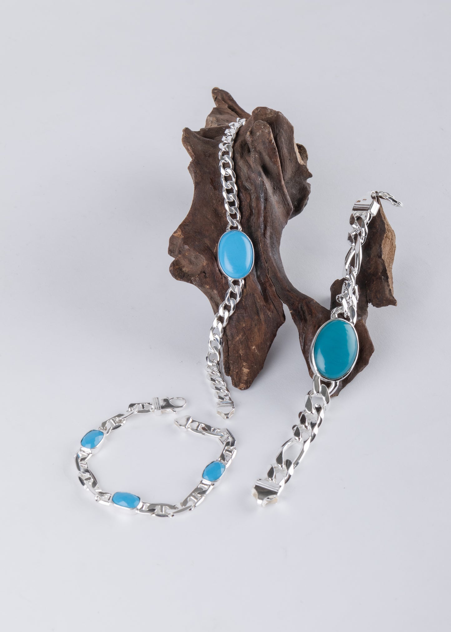 Triple Turquoise Silver Men Bracelet