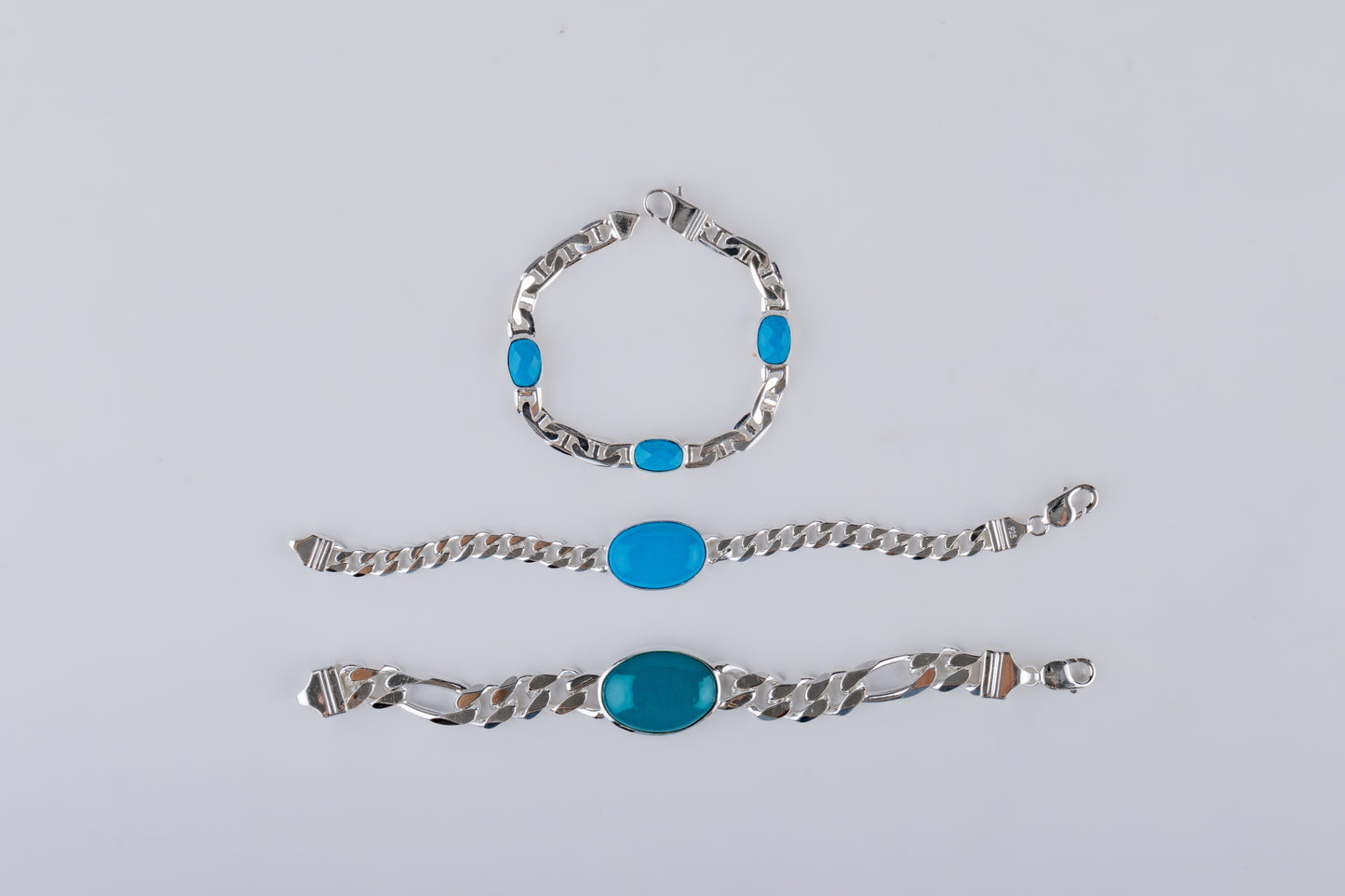 Triple Turquoise Silver Men Bracelet