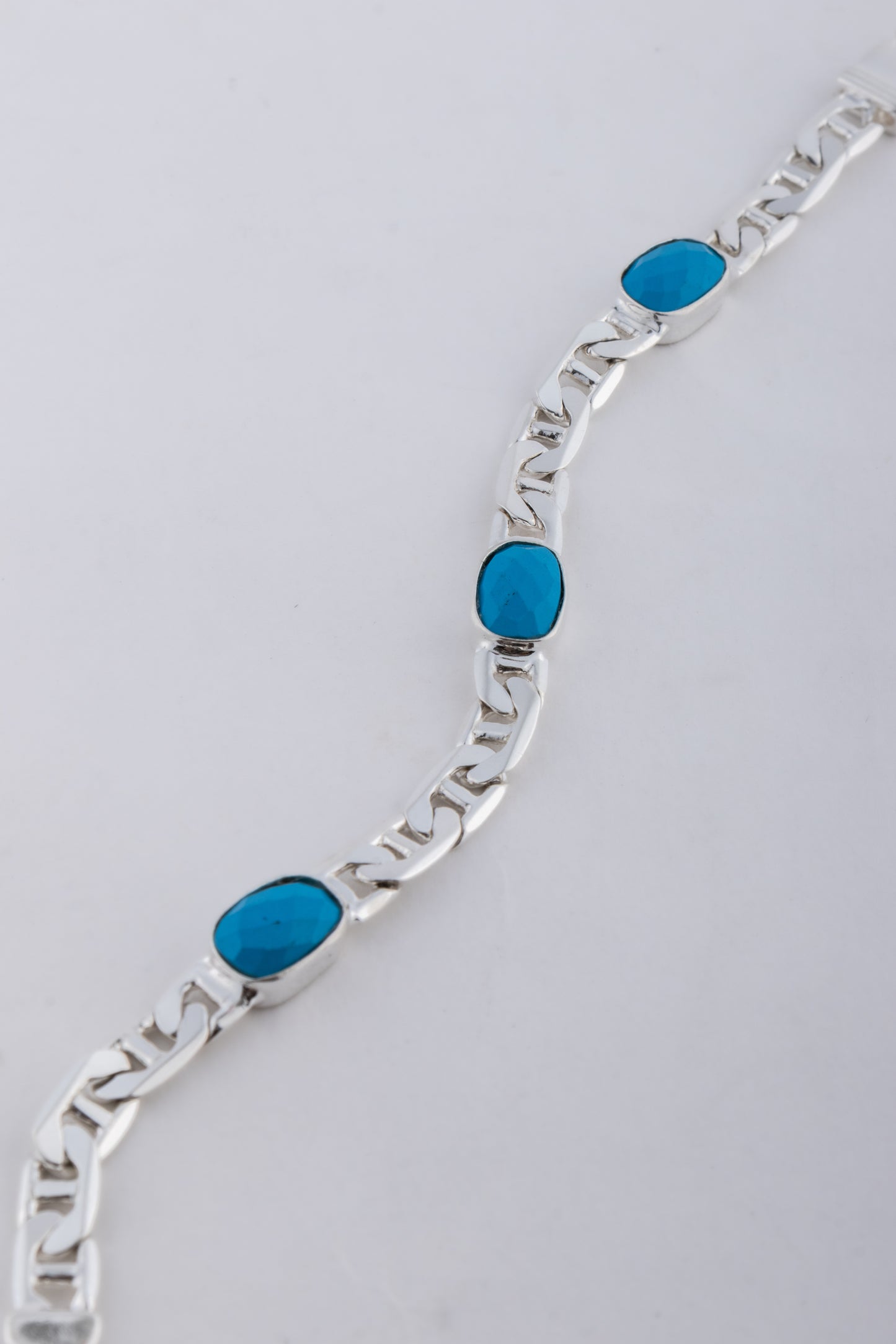 Triple Turquoise Silver Men Bracelet