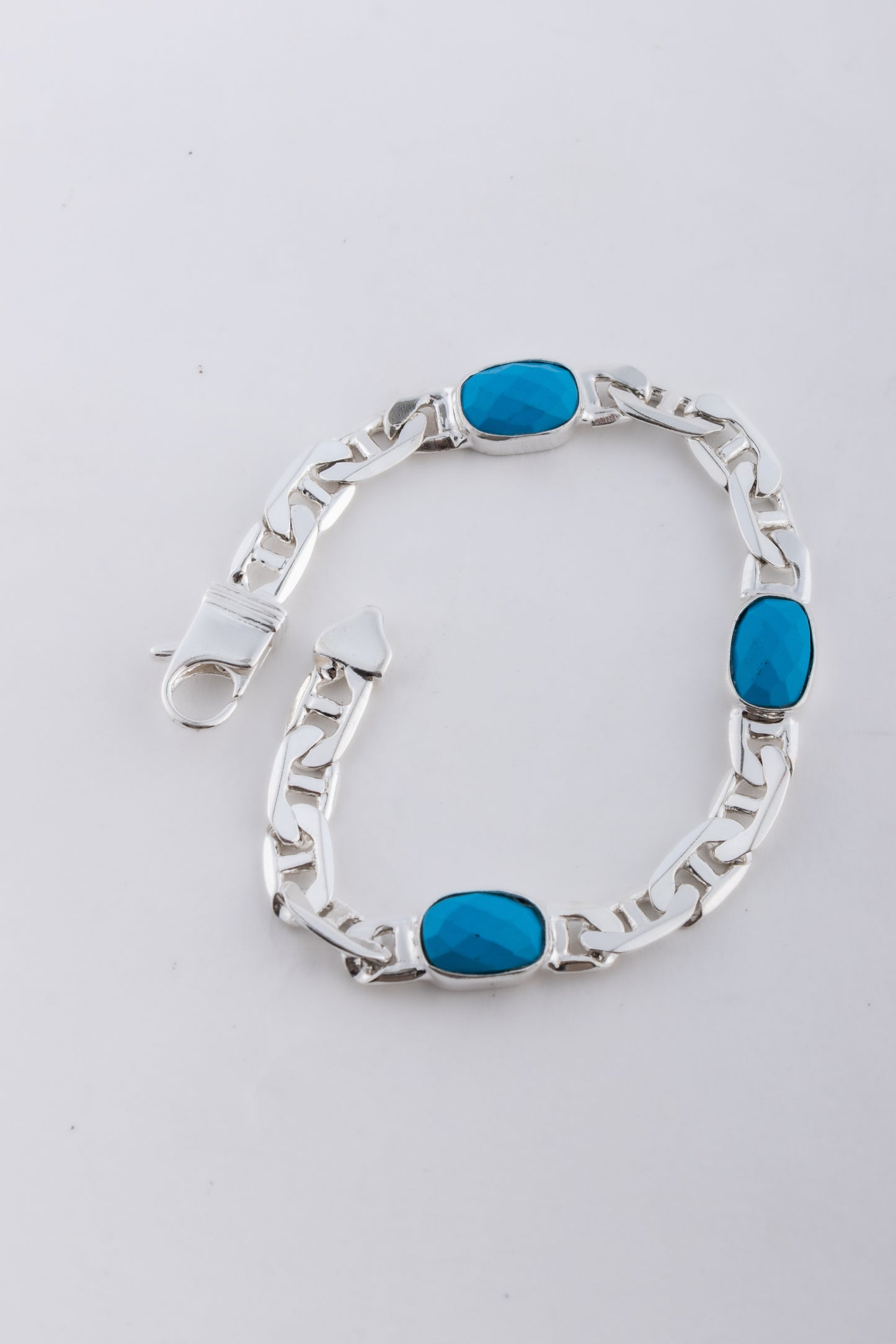 Triple Turquoise Silver Men Bracelet