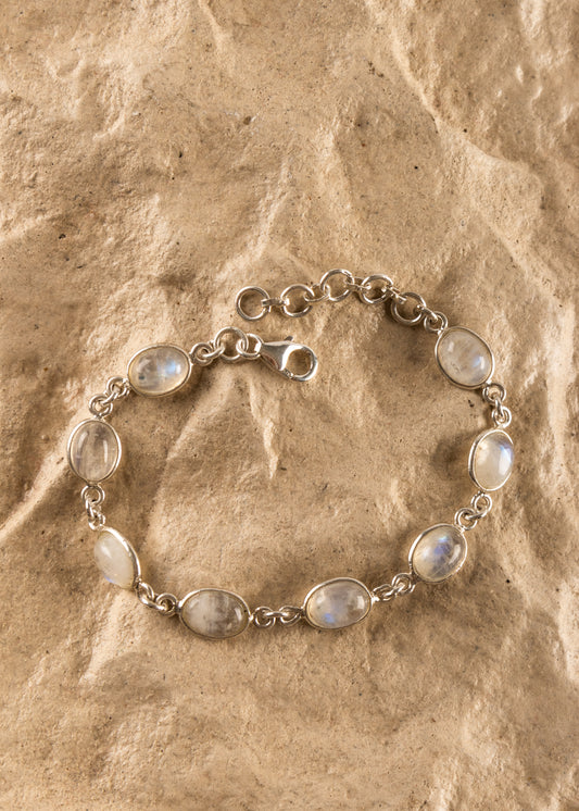 Oval Moonstones Silver Bracelet