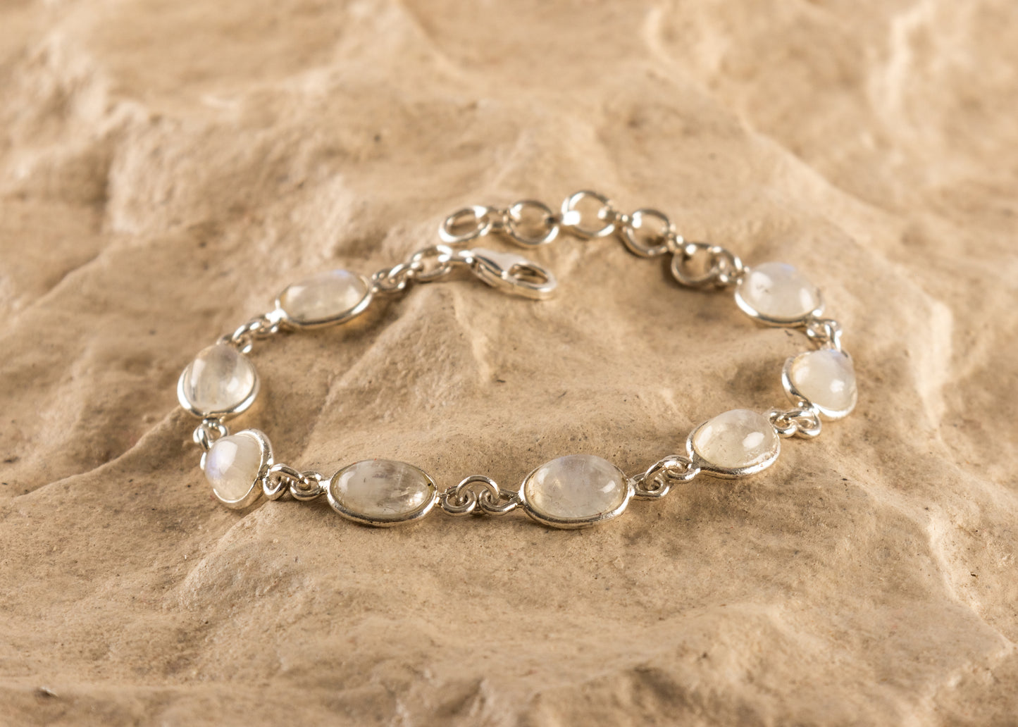 Oval Moonstones Silver Bracelet
