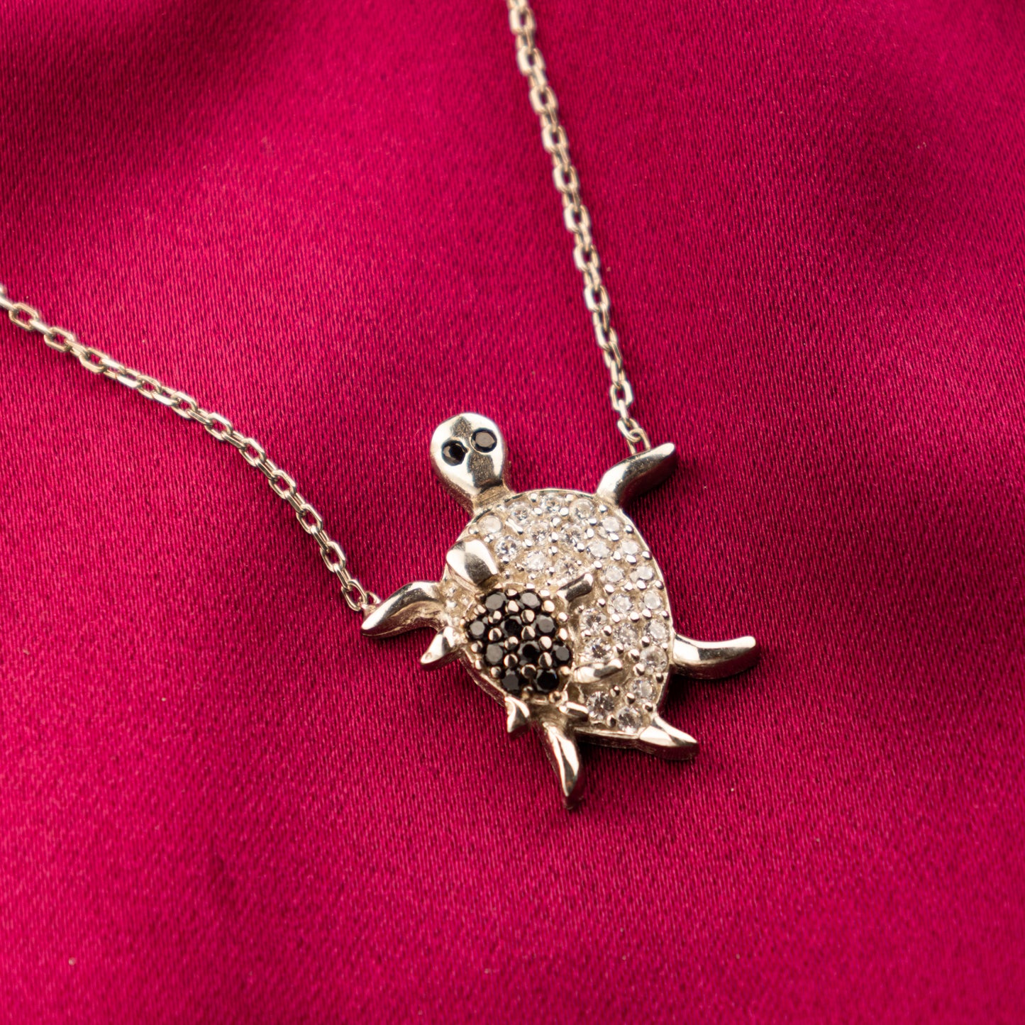 The Turtle Rider Silver and Cubic Zirconia Necklace
