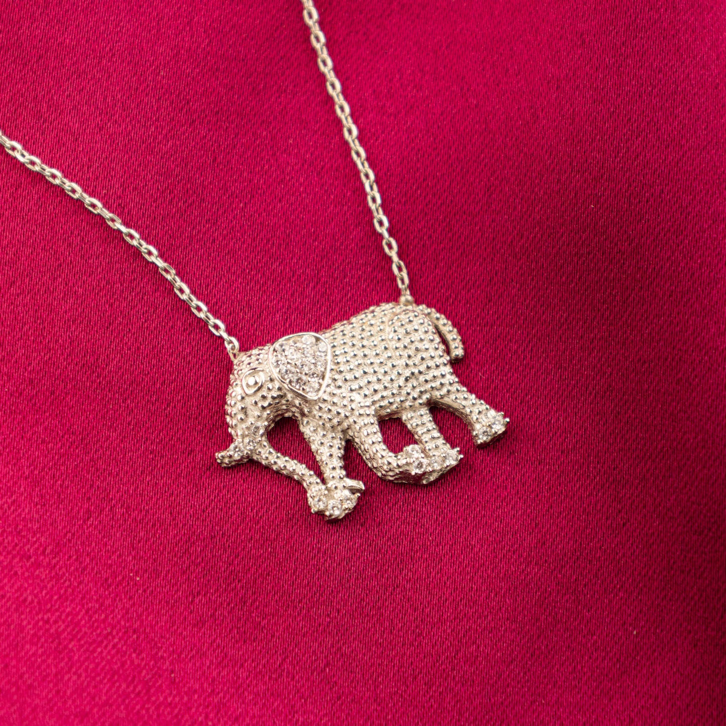 Wild Elephant Silver Zirconia Necklace