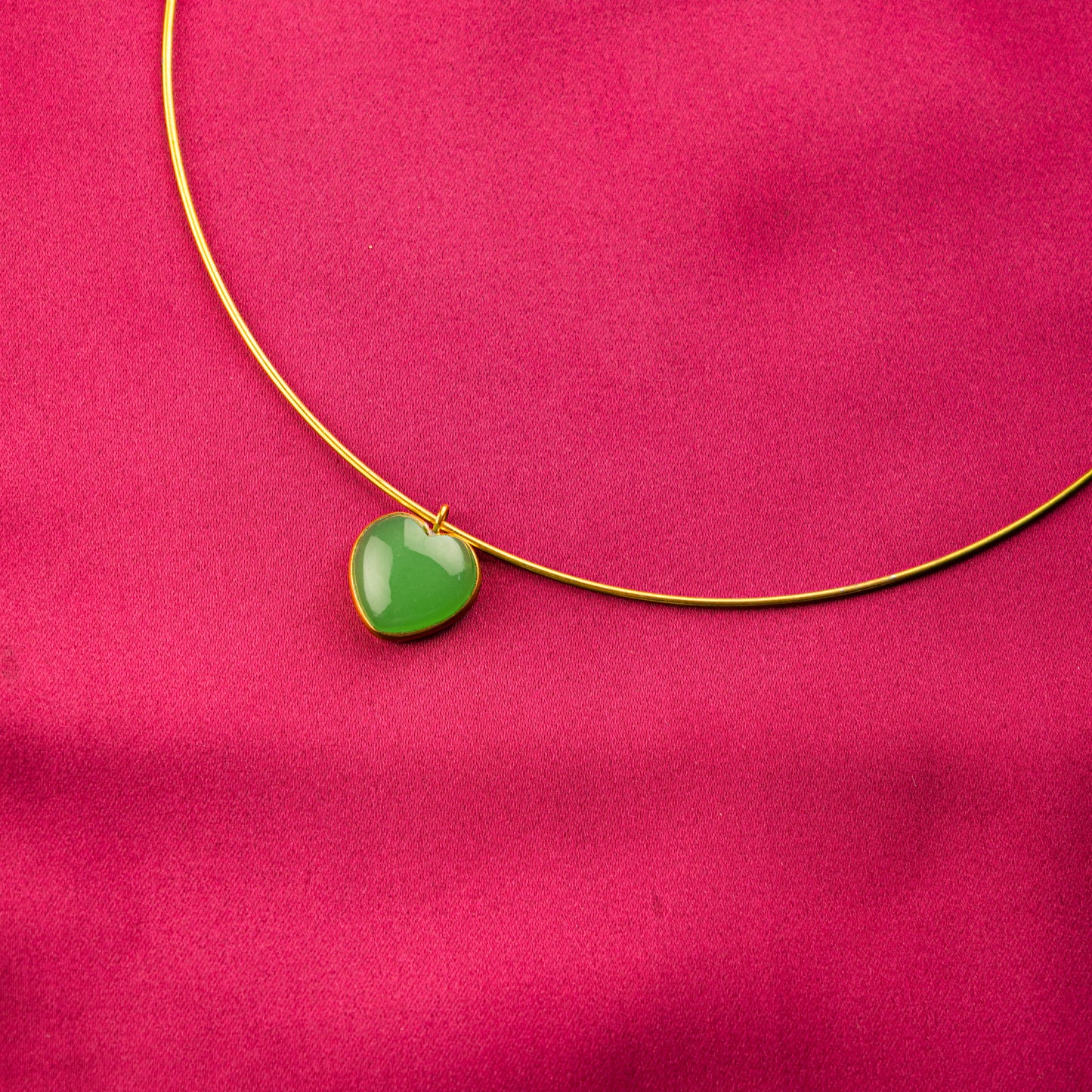 Green Onyx Heart Gold Plated Silver Hasli
