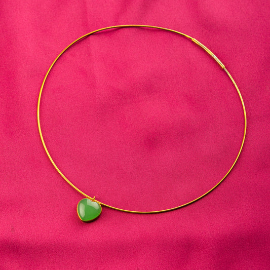 Green Onyx Heart Gold Plated Silver Hasli