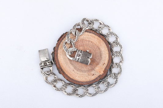Engraved Link Chain Silver Bracelet