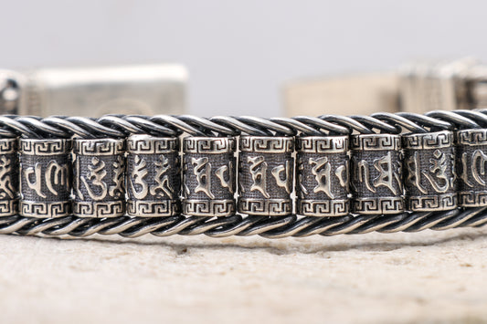 Tibetan Mantra Silver Bracelet Profound