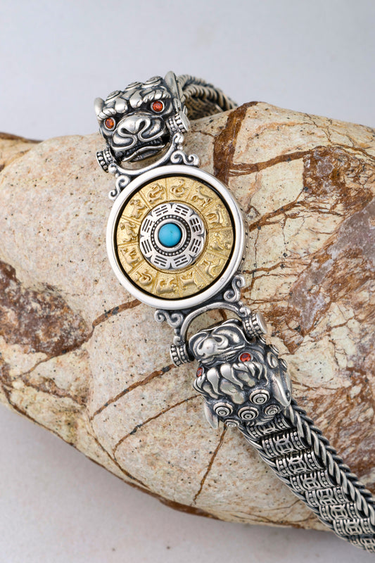 Rotating Sundial Tibetan Silver Bracelet