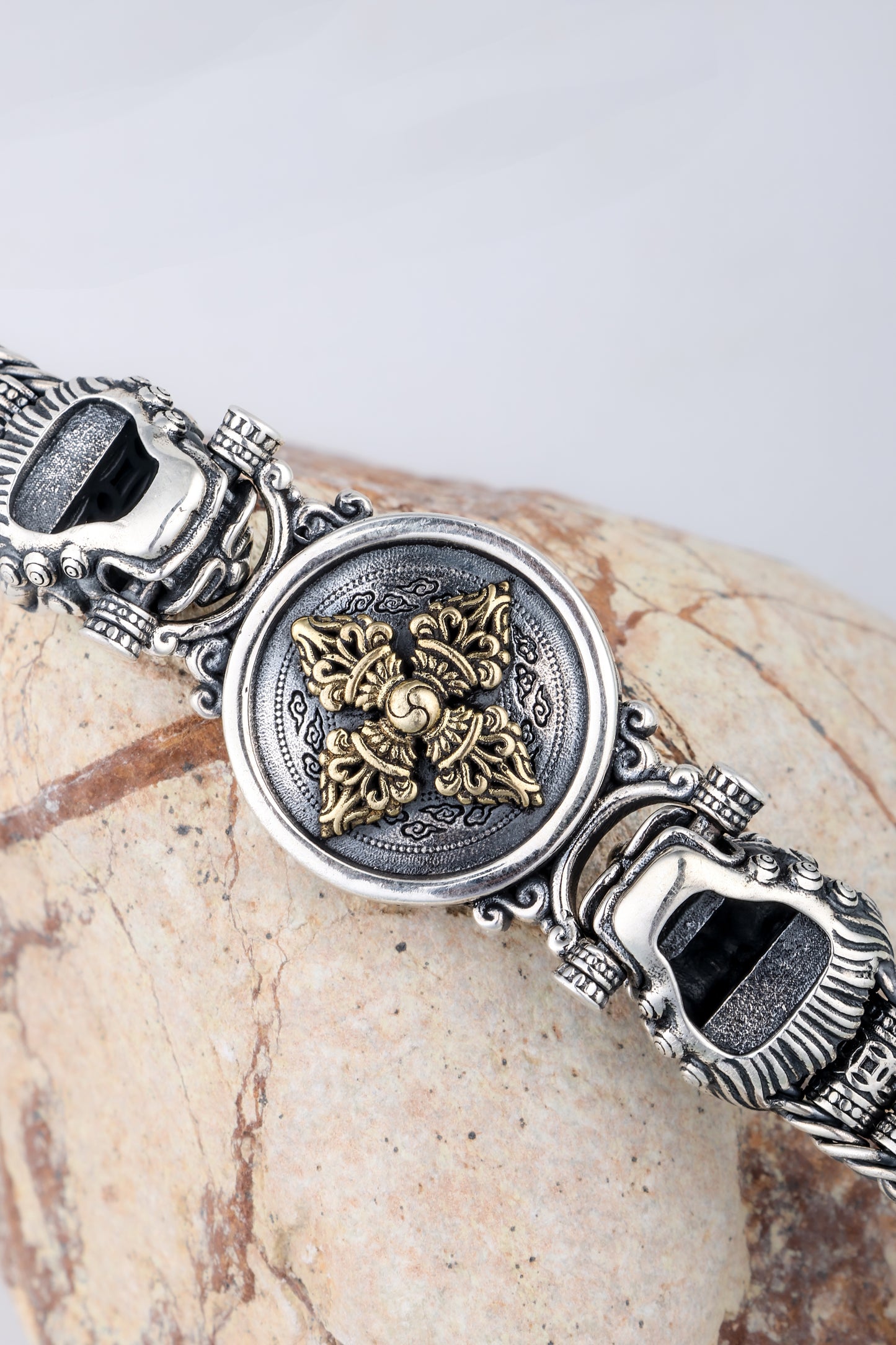 Rotating Sundial Tibetan Silver Bracelet