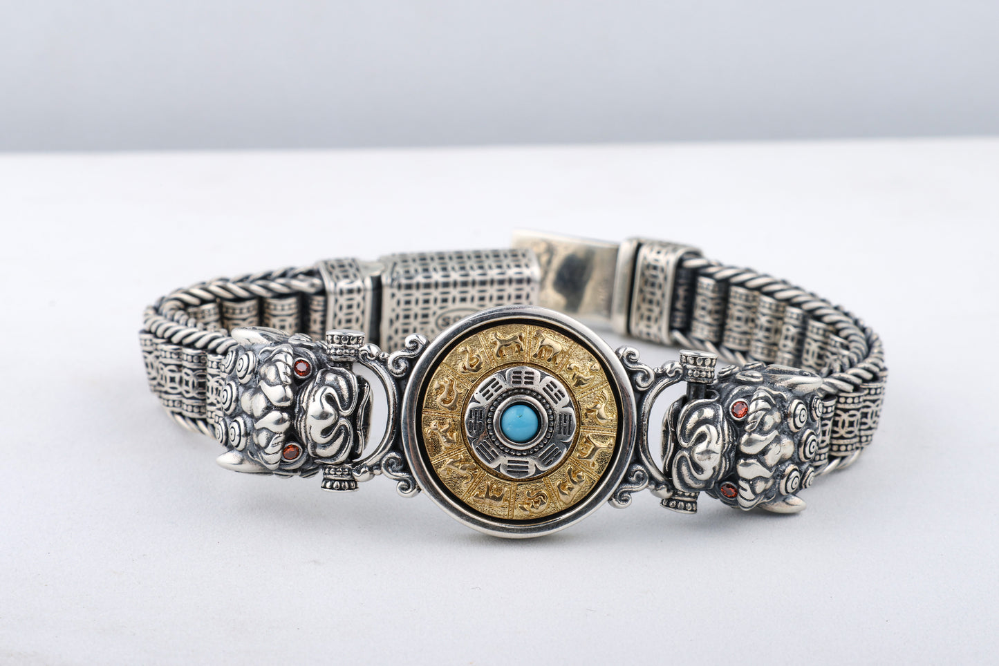 Rotating Sundial Tibetan Silver Bracelet