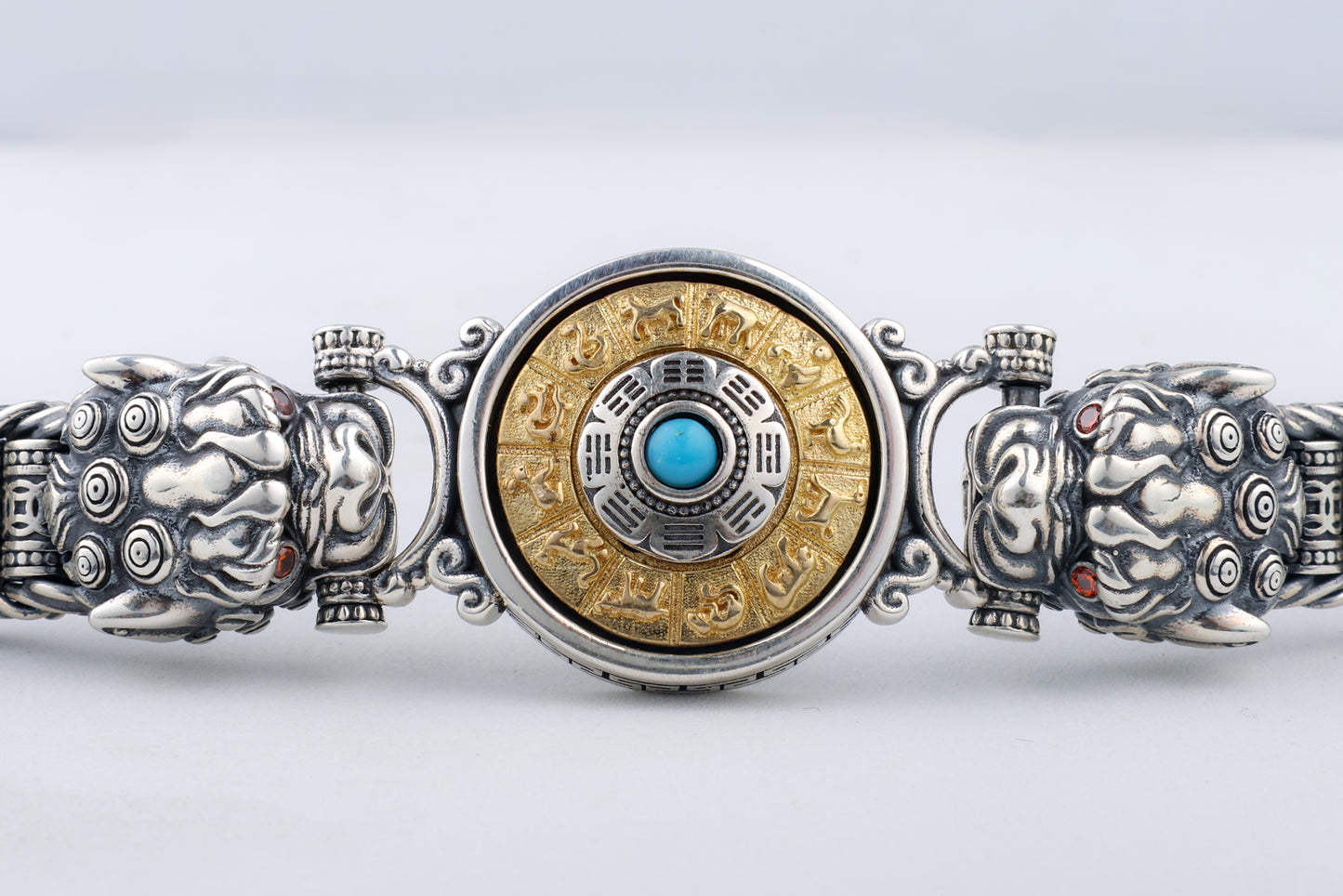 Rotating Sundial Tibetan Silver Bracelet