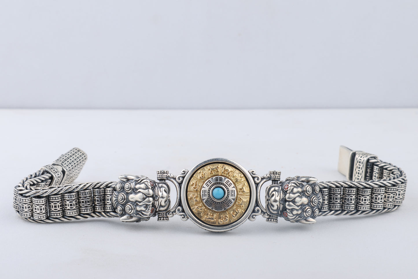 Rotating Sundial Tibetan Silver Bracelet