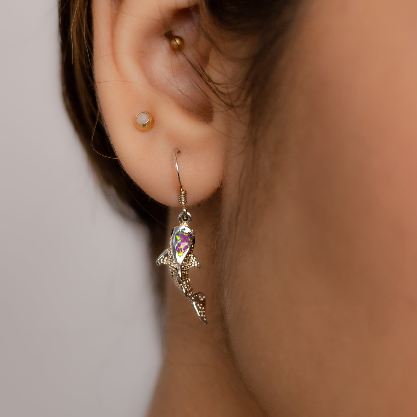 Opal And Silver Fish Earrings