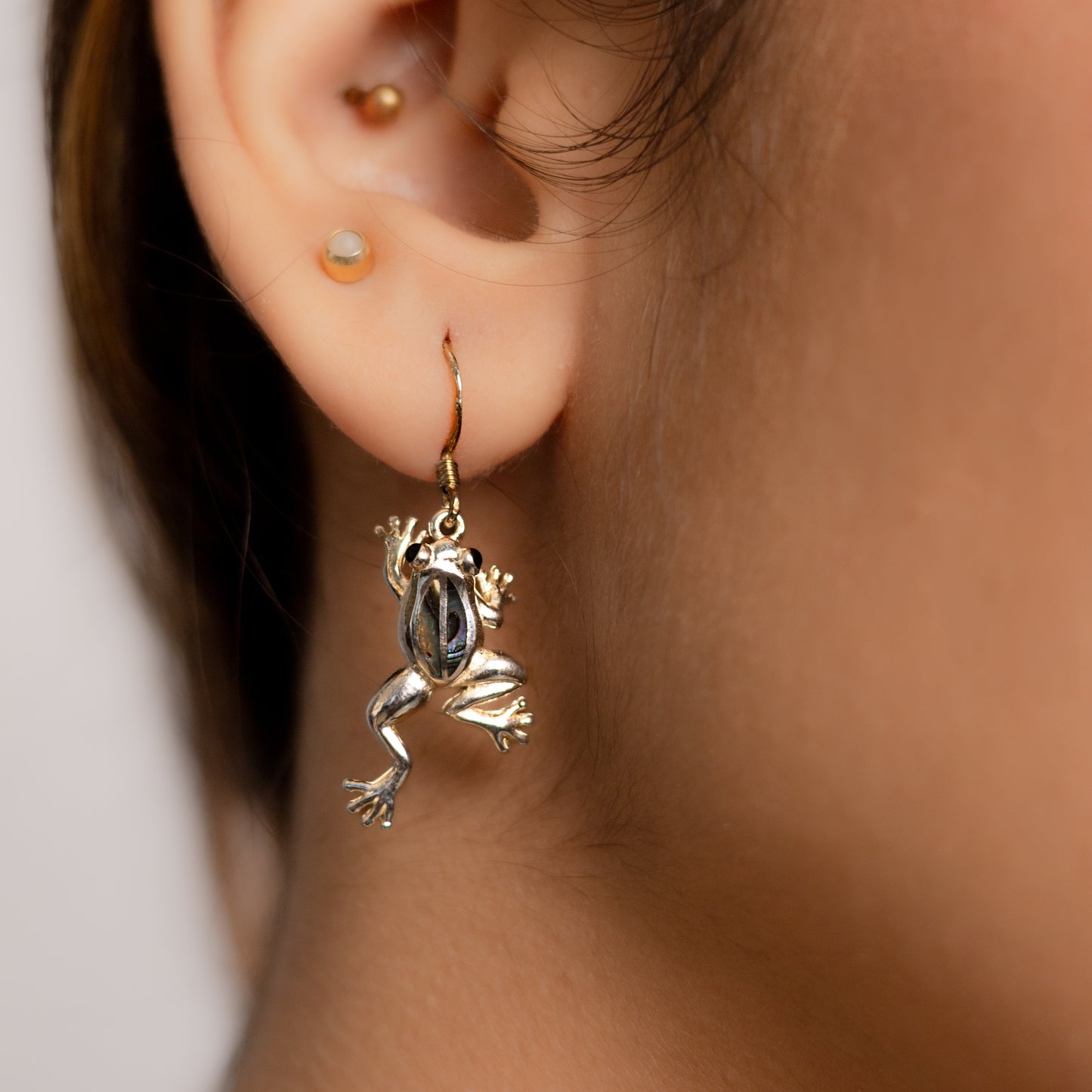Leaping Frogs Abalone Silver Earrings
