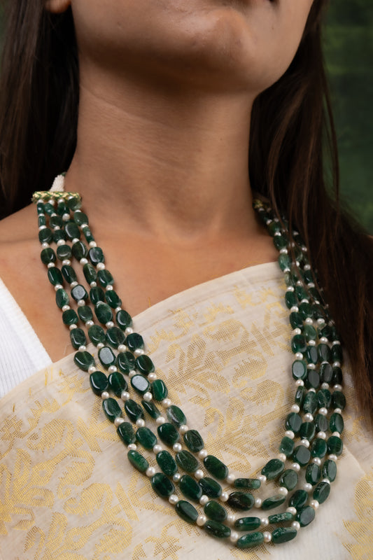 Green Onyx And Freshwater Pearls Multi Layered Necklace