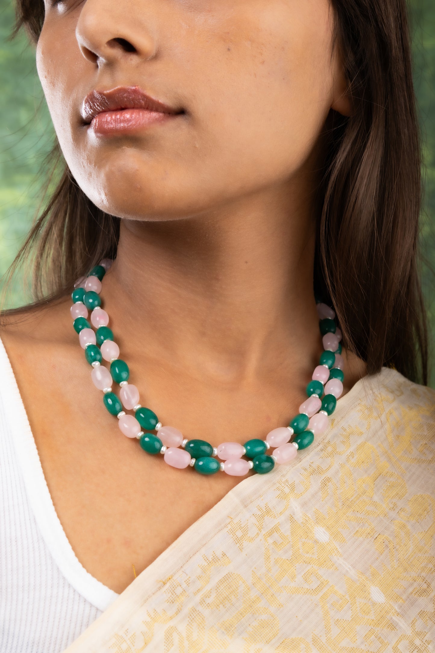 Green Pink Onyx Duet necklace