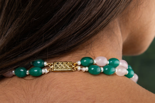 Green Pink Onyx Duet necklace