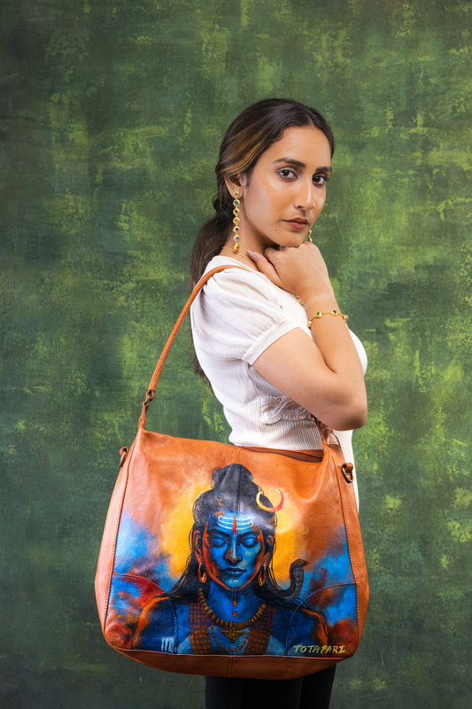Hand Painted Lord Shiva Hobo Bag