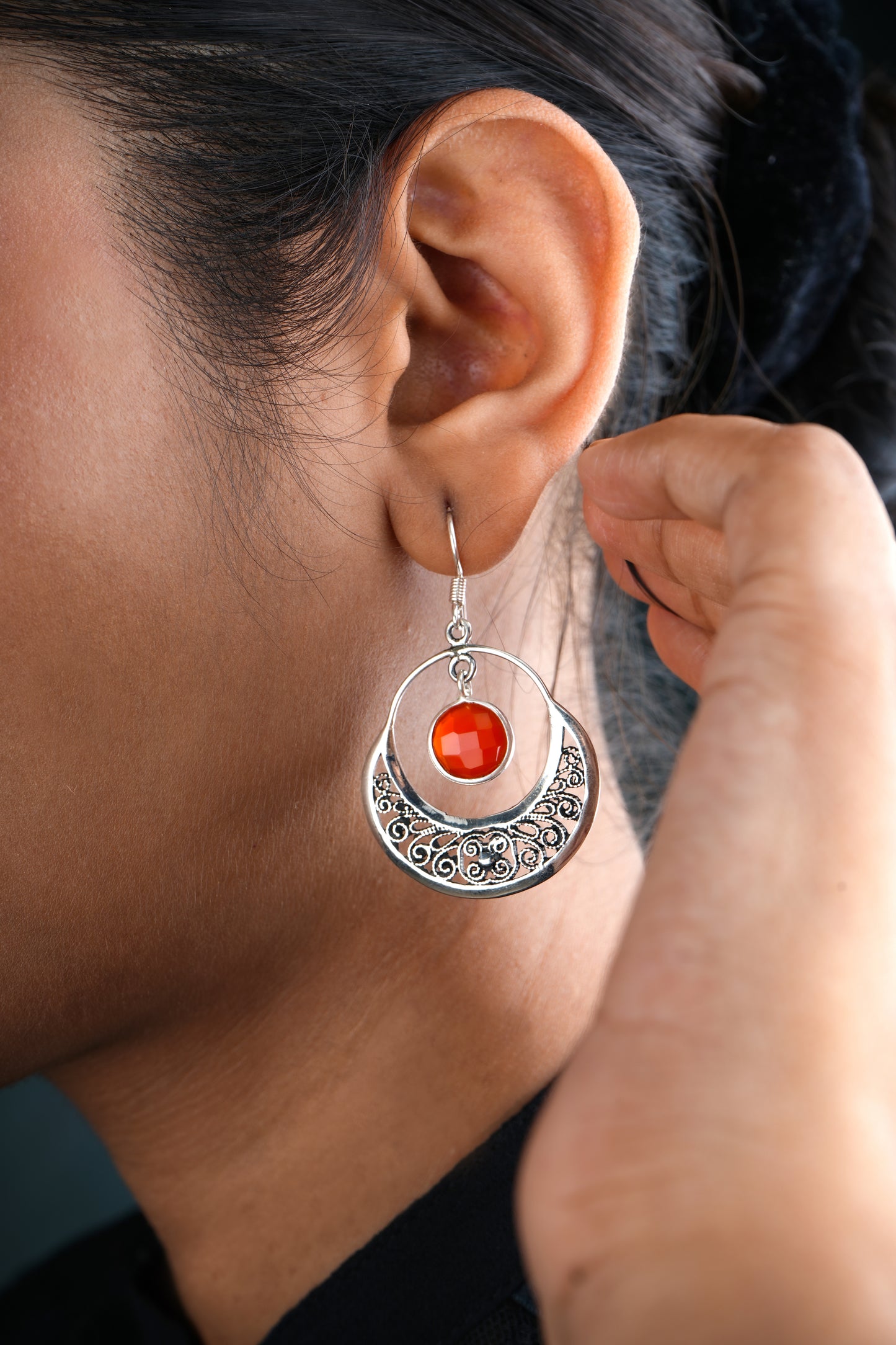 Silver Carnelian Filigree Danglers