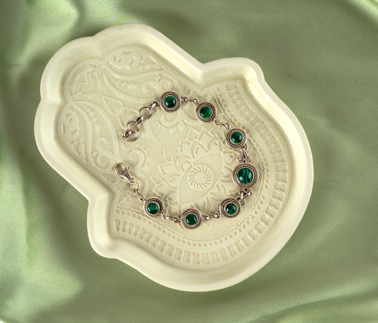 Graduated Malachite Silver Bracelet