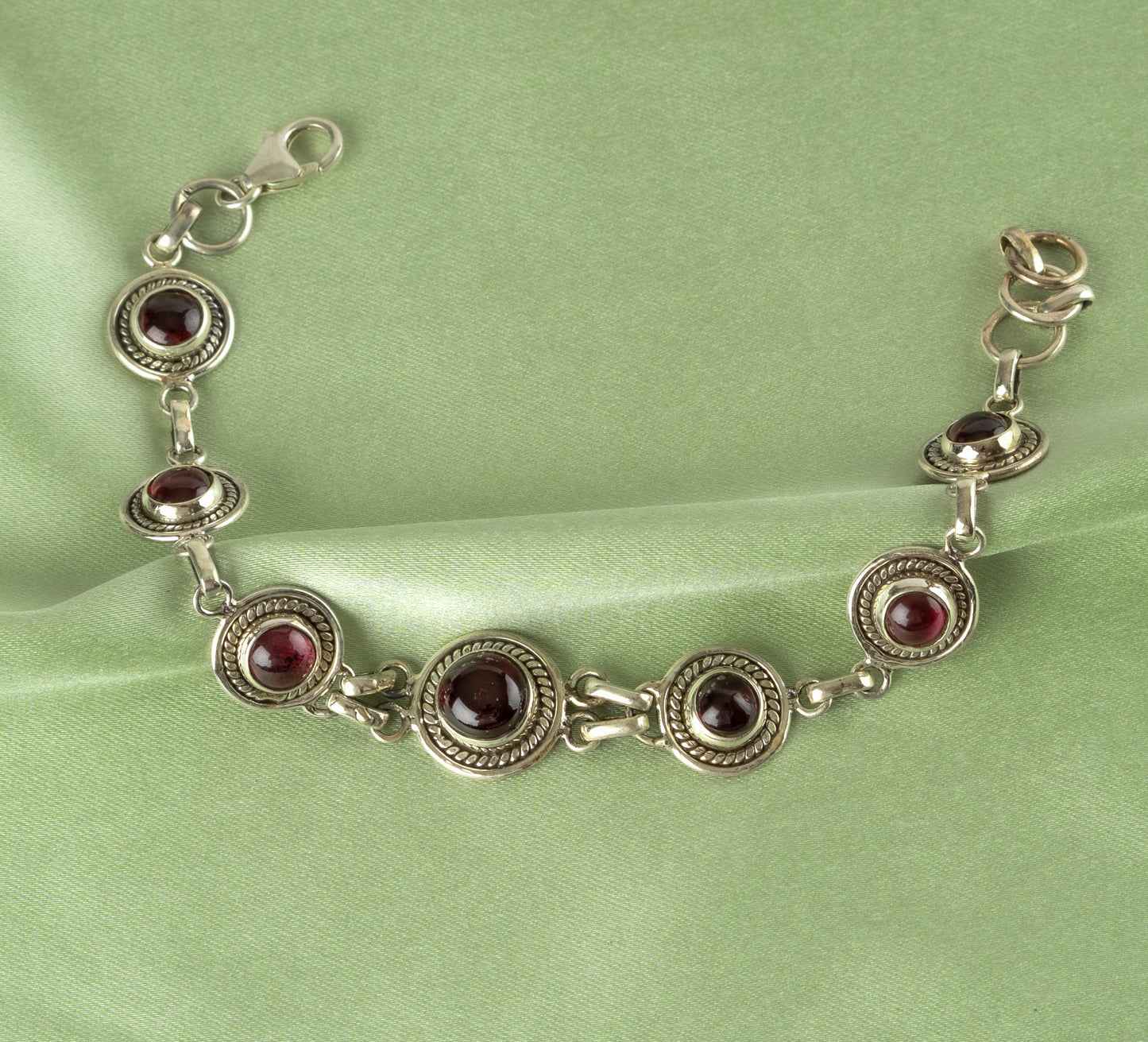 Graduated Garnet and Silver Bracelet