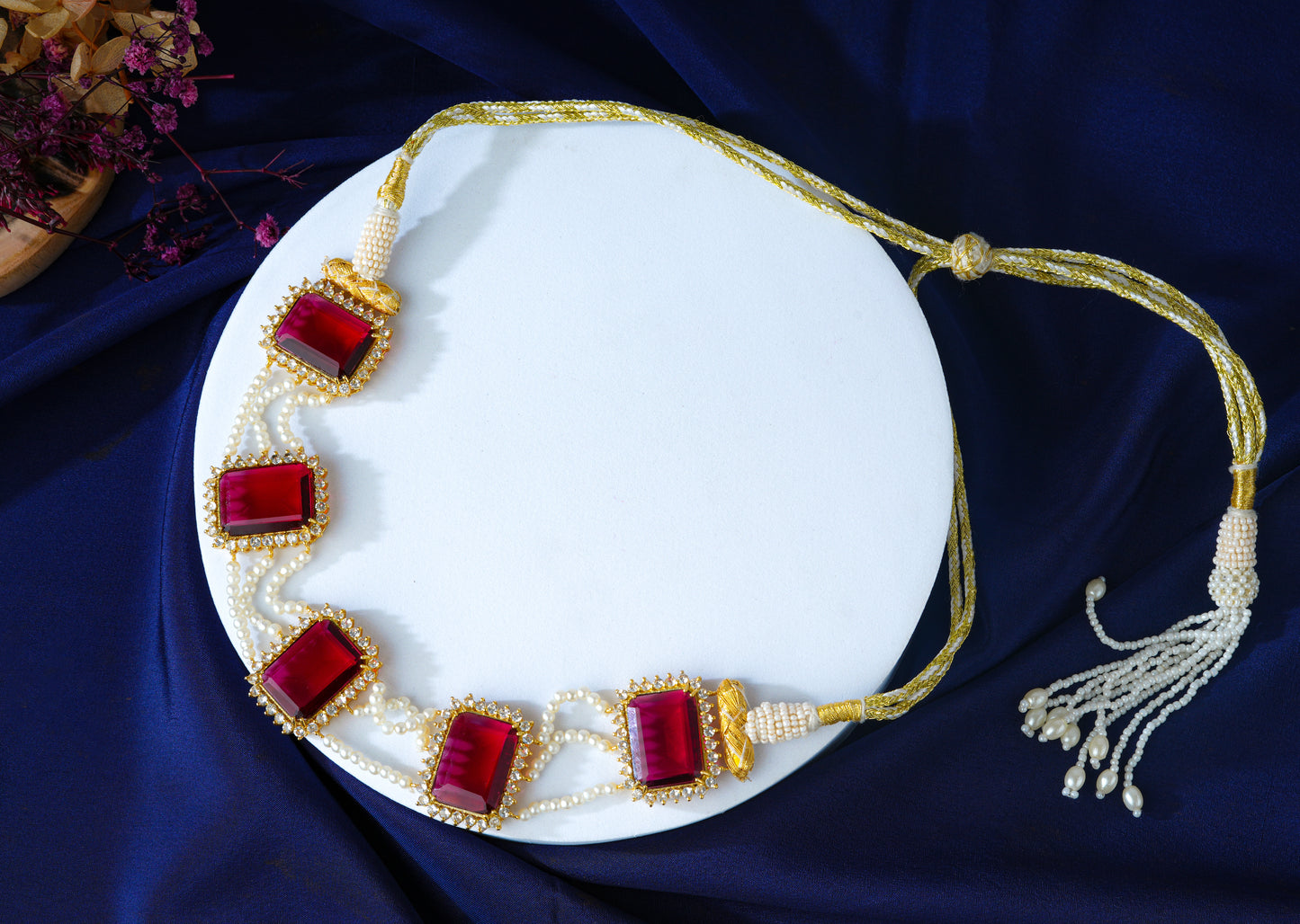 Ruby Diamond Accent Pearl Choker Set
