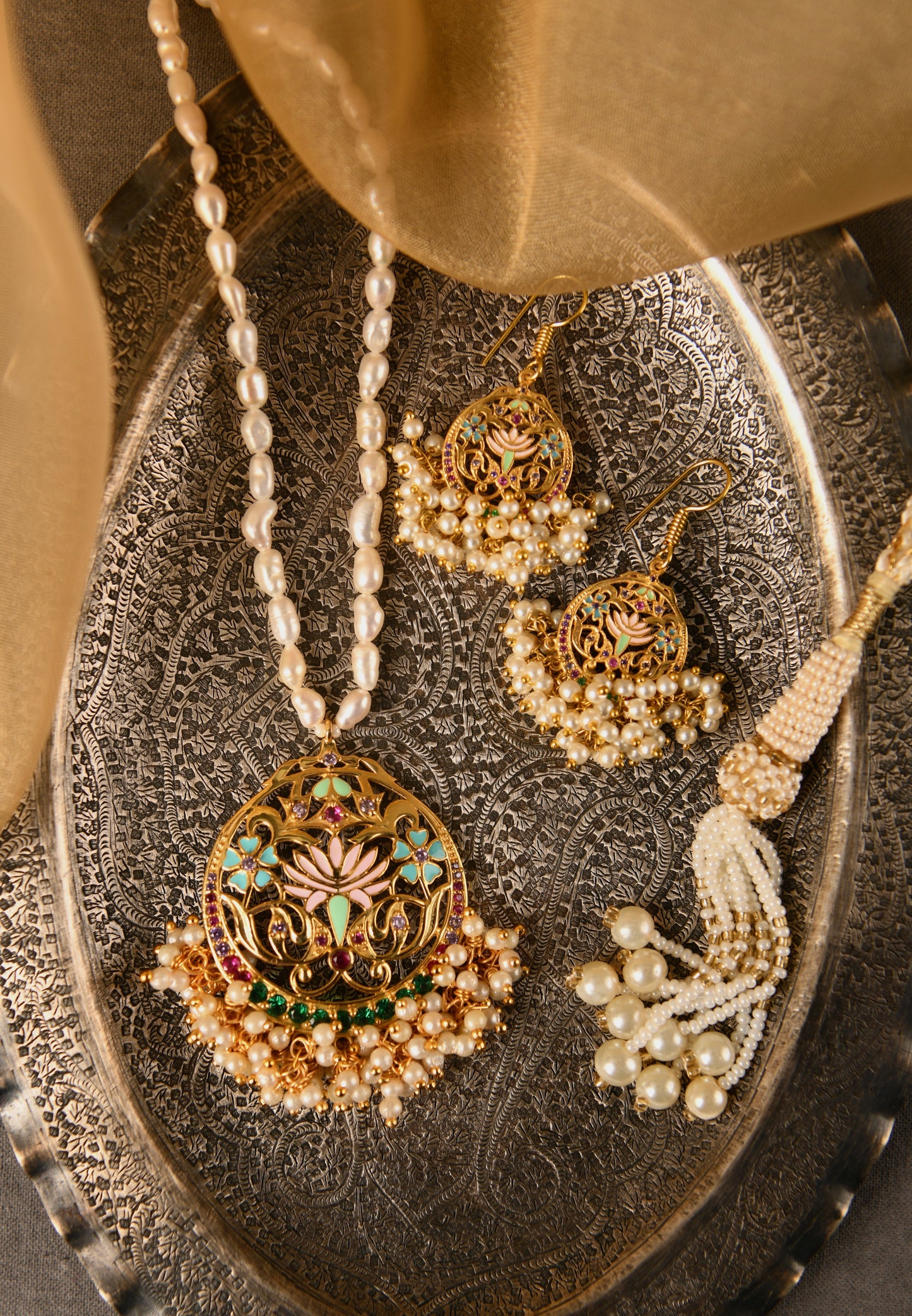 Amrita Meenakari Set With Freshwater Pearls Necklace