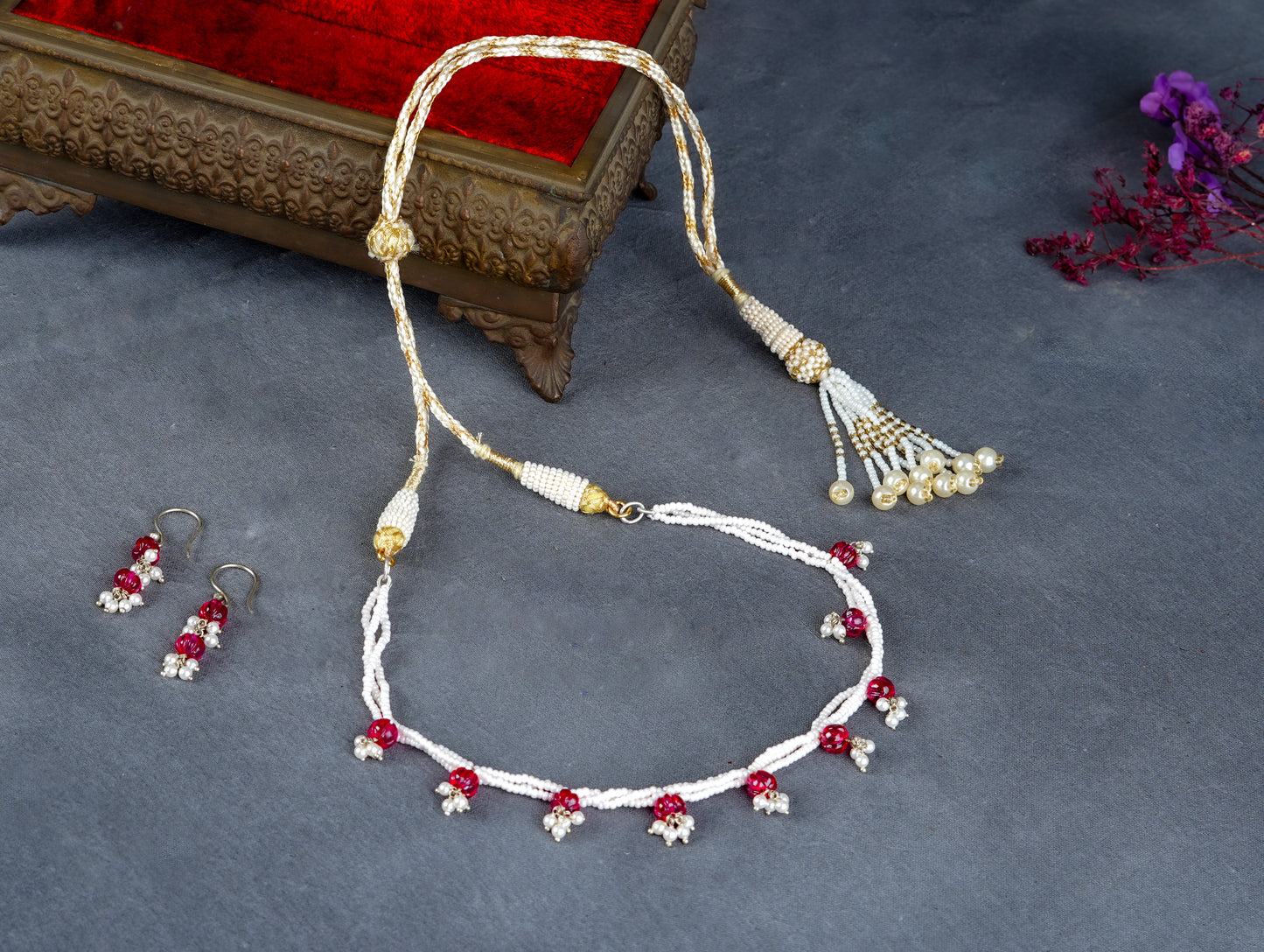 Ruby Pearl Delicate Necklace (Silver Plated)