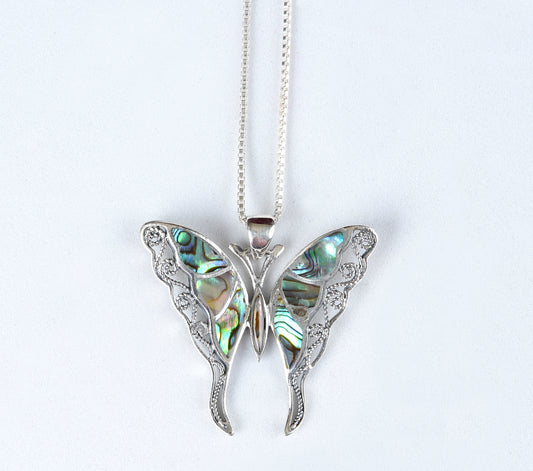 Serene Silver And Abalone Butterfly Pendant