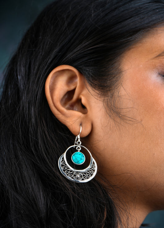 Silver Turquoise Filigree Danglers