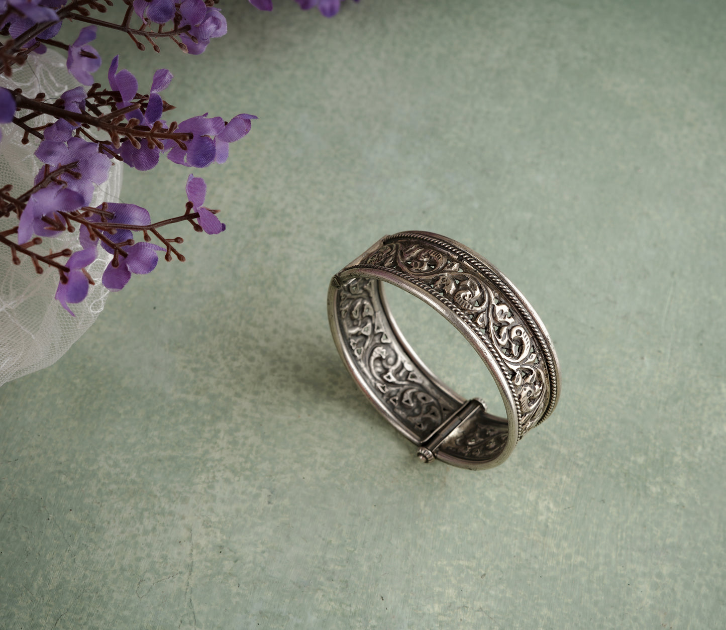 Antique Silver Hinged Bangle