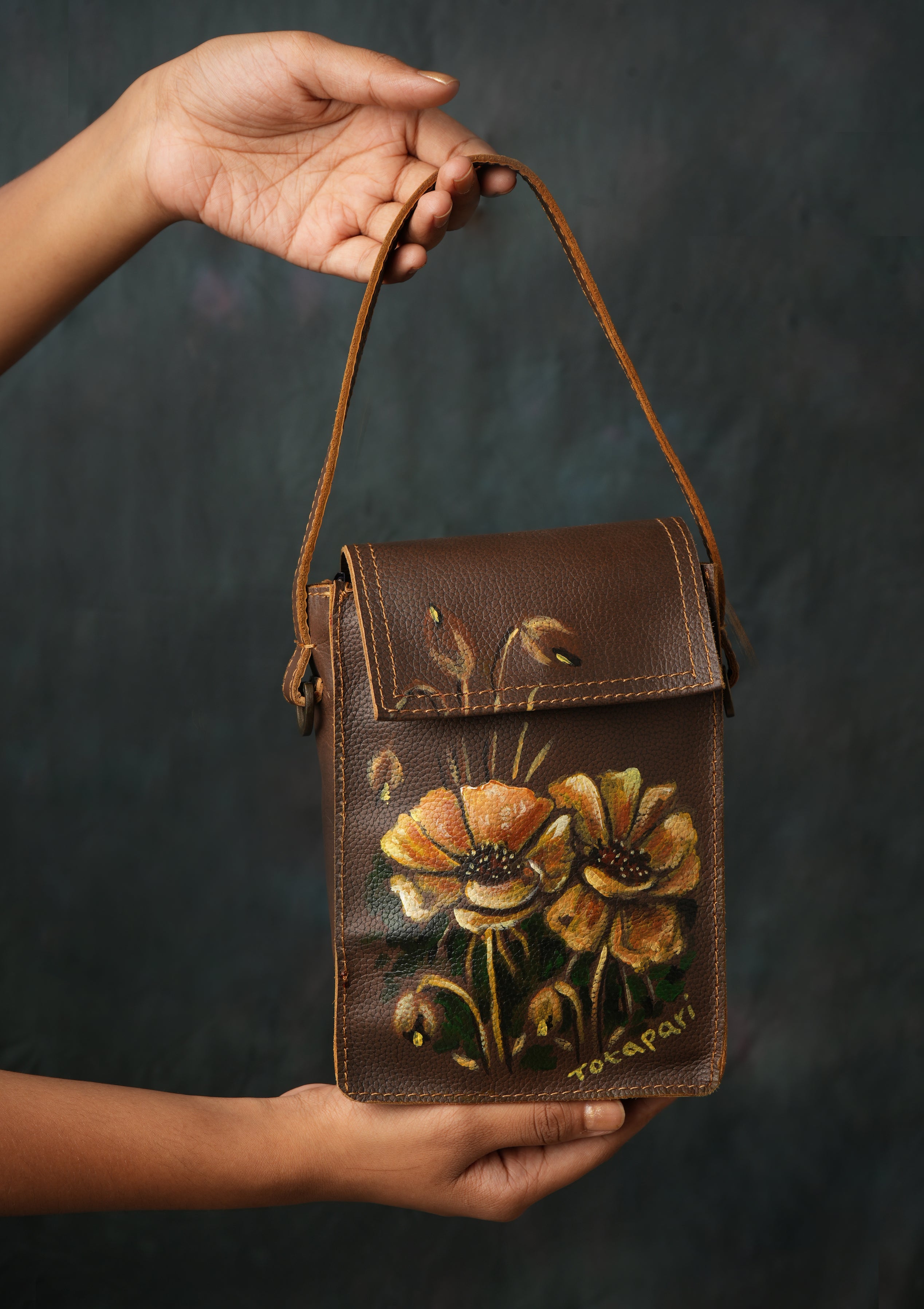 Hand-painted Blooms Leather Bag