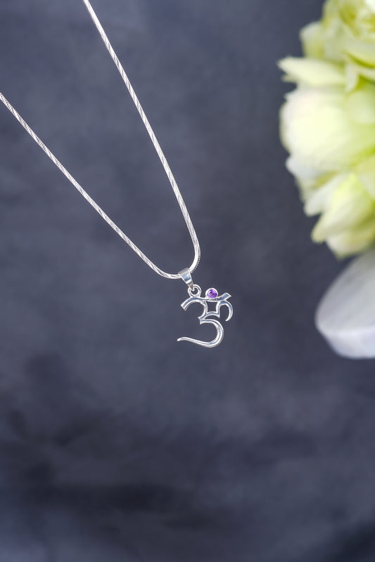 Eternal 'OM' Silver Pendant With Amethyst