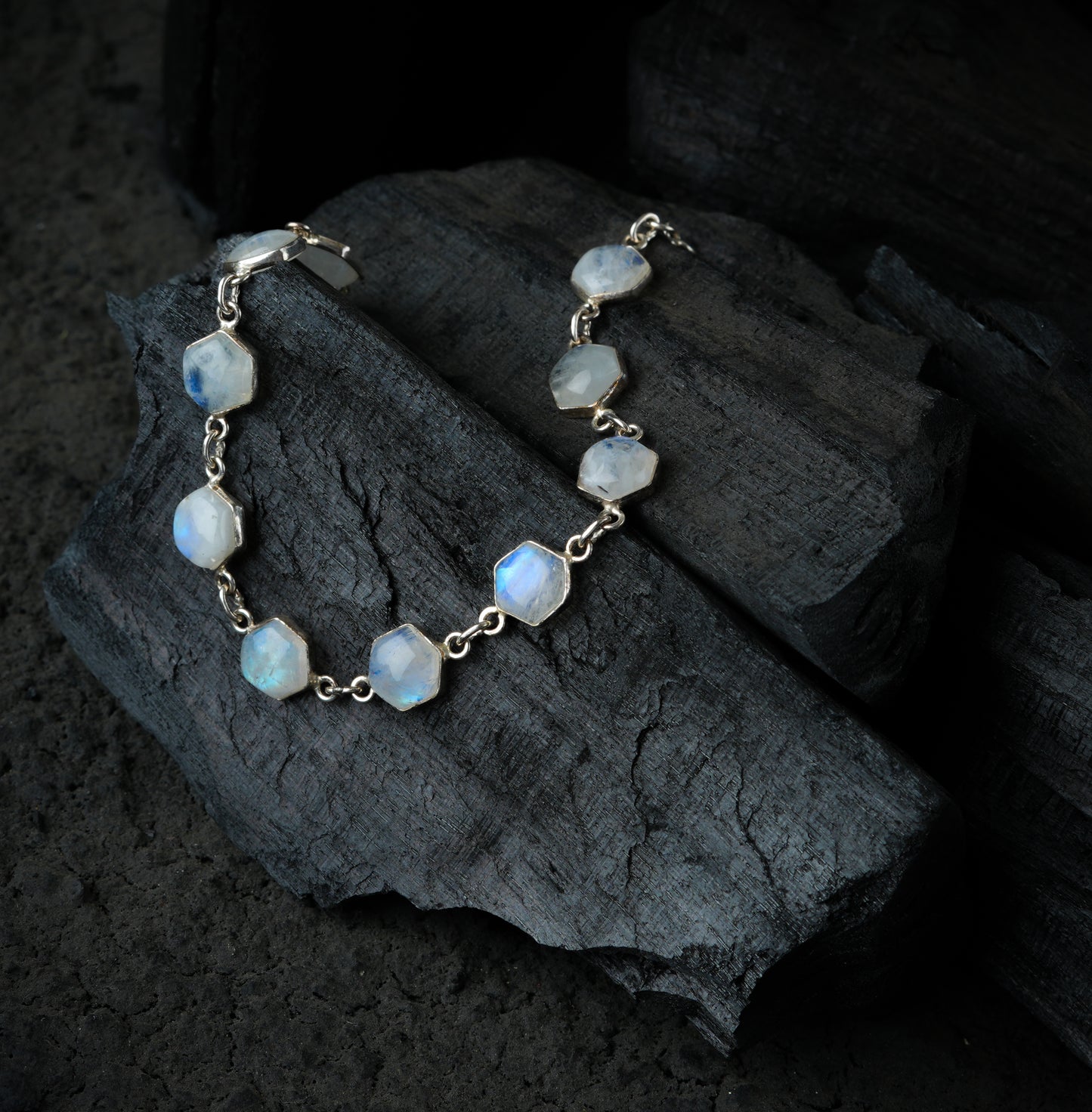 Natural Moonstone And Silver Bracelet